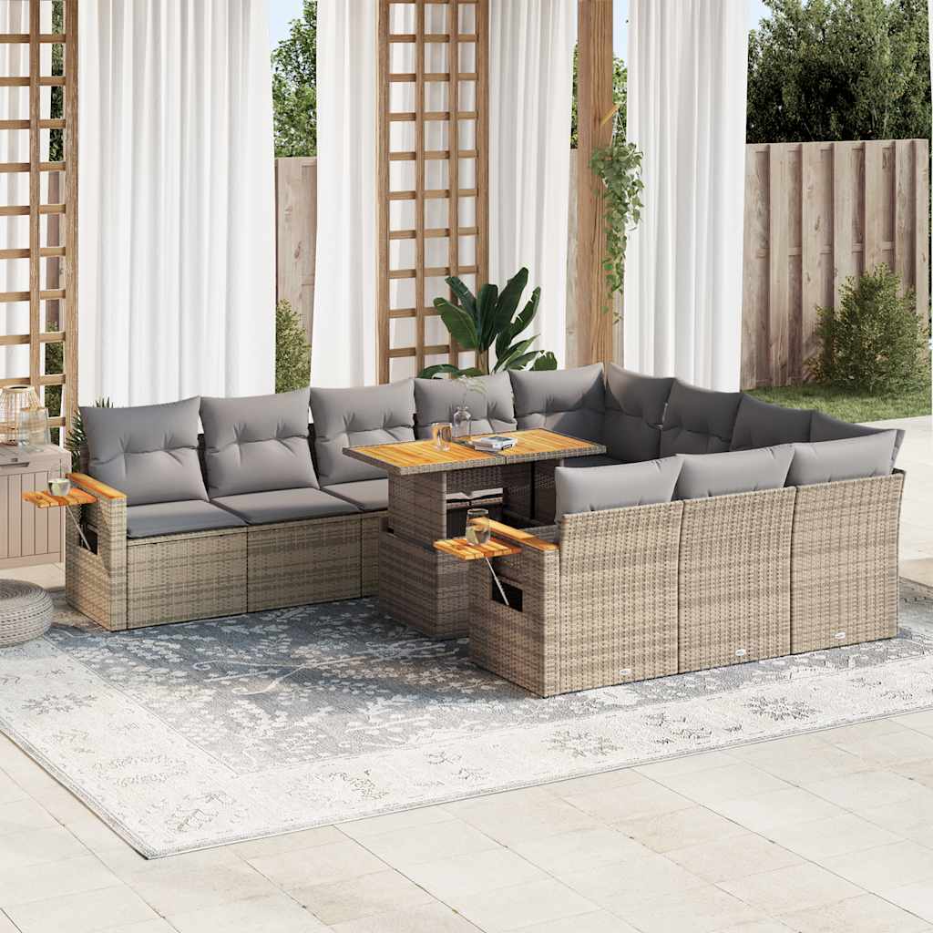 sofasæt til haven 11 dele med hynder polyrattan akacietræ beige