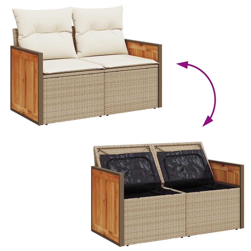 sofasæt til haven 9 dele med hynder polyrattan akacietræ beige
