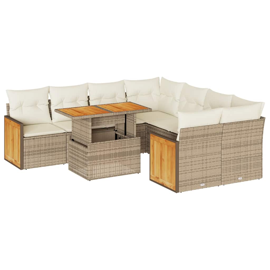 sofasæt til haven 9 dele med hynder polyrattan akacietræ beige