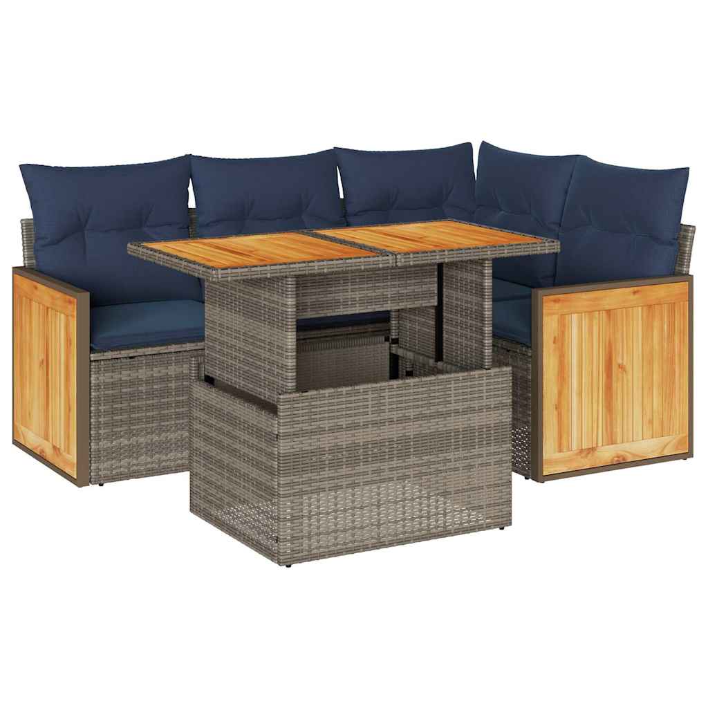 sofasæt 5 dele med hynder polyrattan akacietræ grå