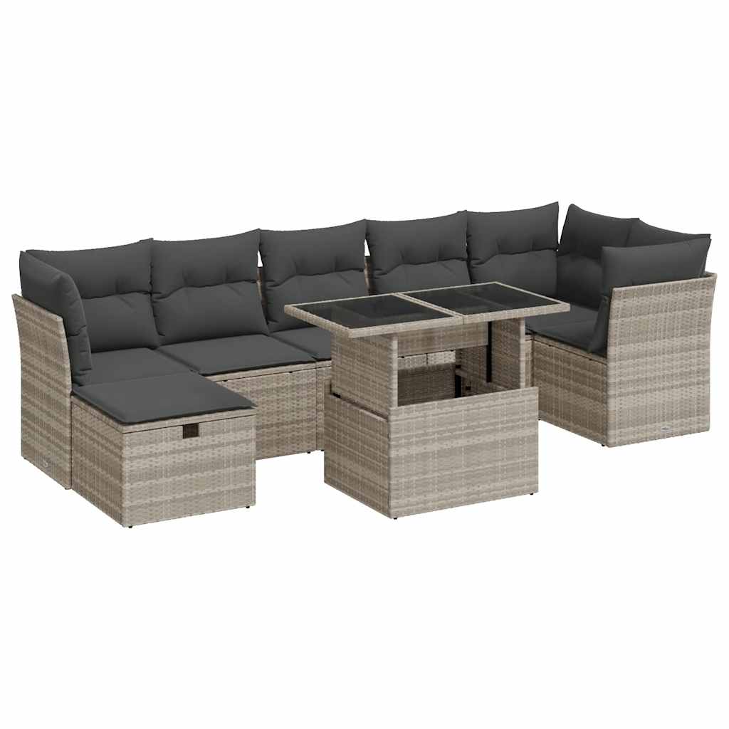 sofasæt til haven 8 dele med hynder polyrattan lysegrå