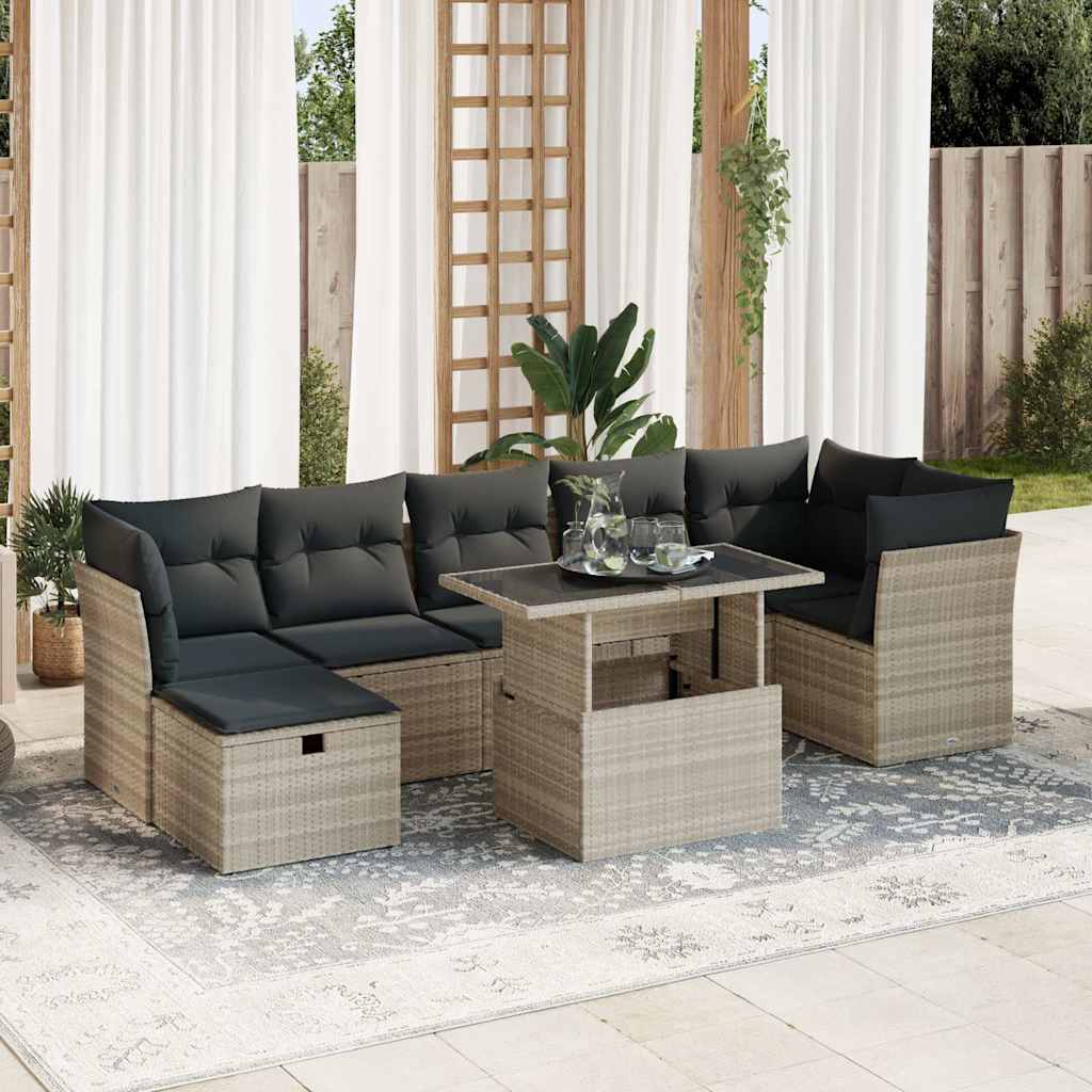sofasæt til haven 8 dele med hynder polyrattan lysegrå