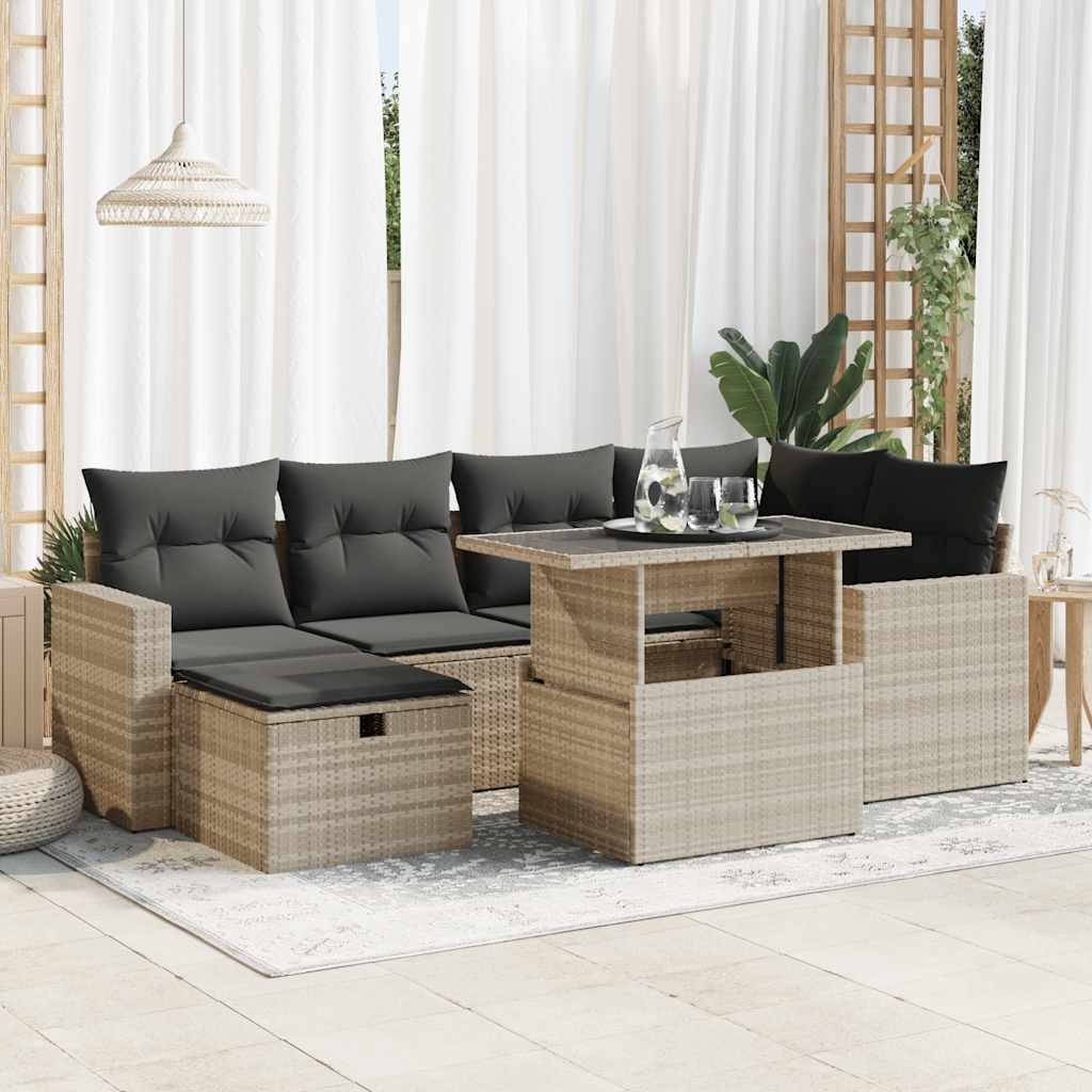 sofasæt til haven 7 dele med hynder polyrattan lysegrå