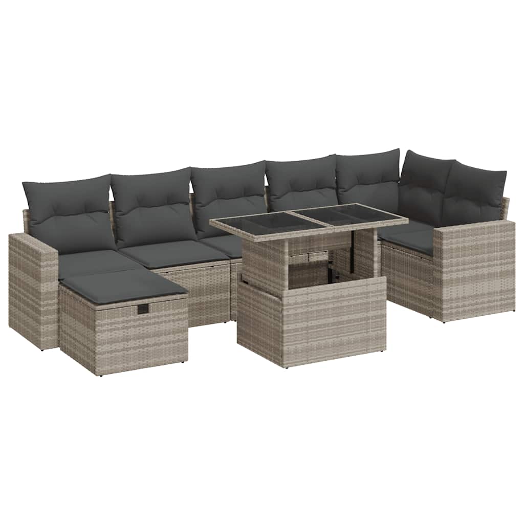 sofasæt til haven 8 dele med hynder polyrattan lysegrå