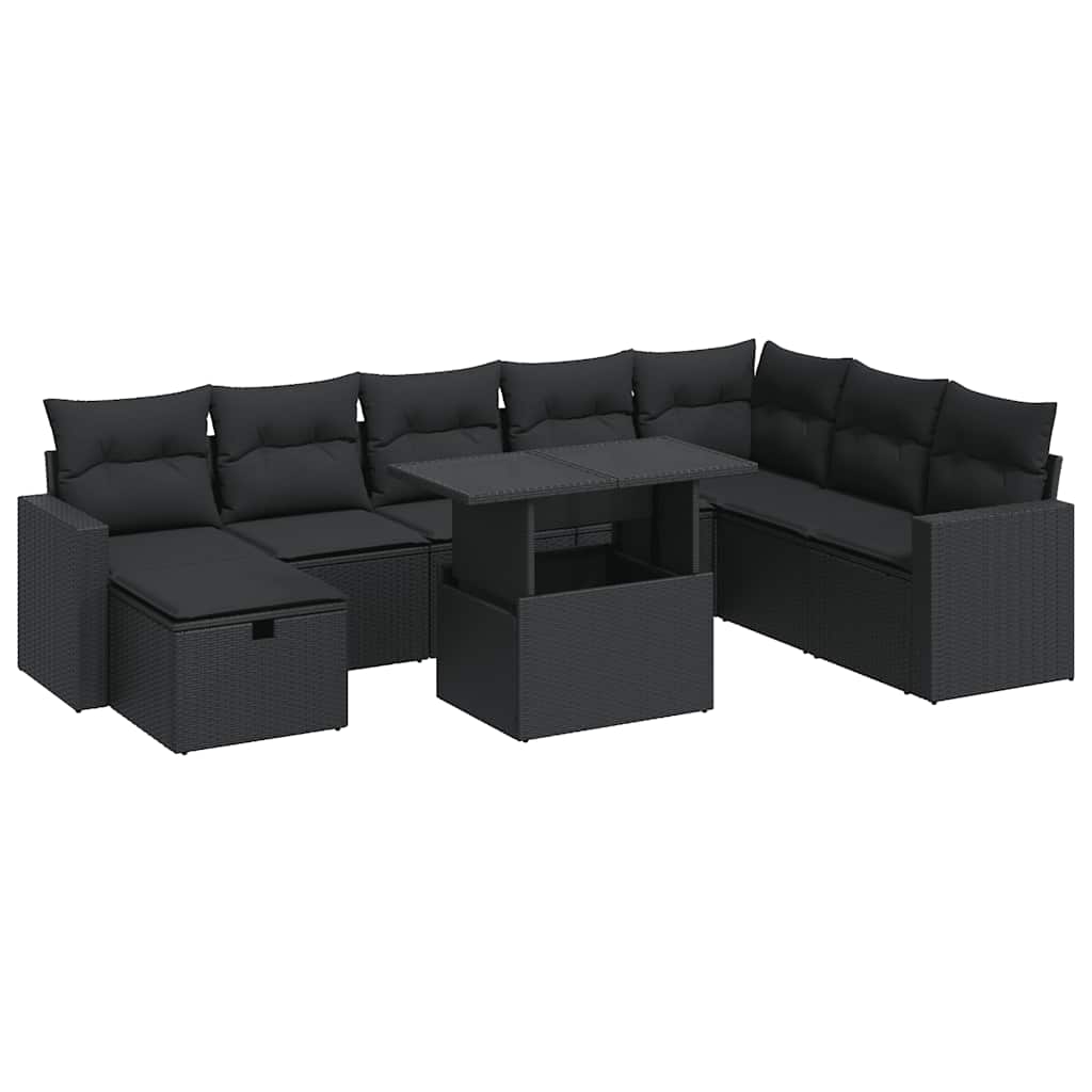 sofasæt til haven 9 dele med hynder polyrattan sort