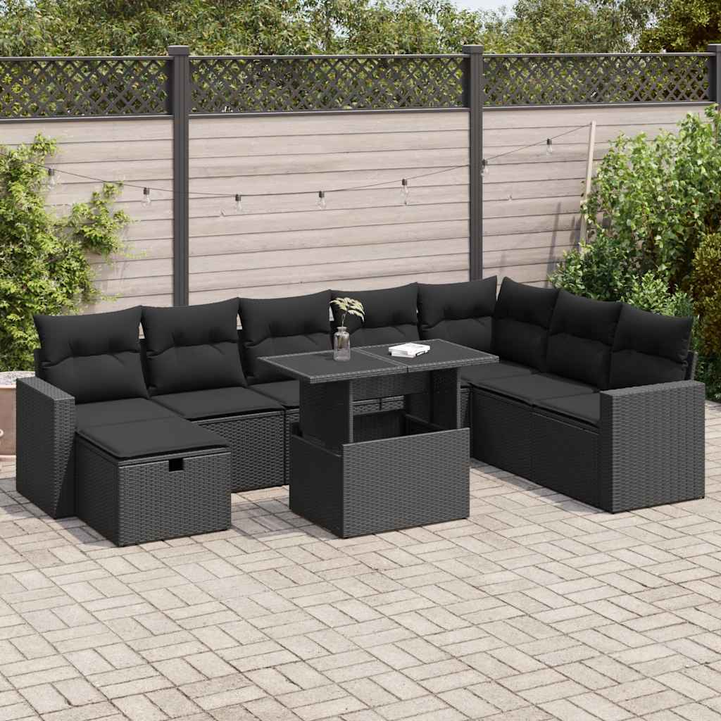 sofasæt til haven 9 dele med hynder polyrattan sort