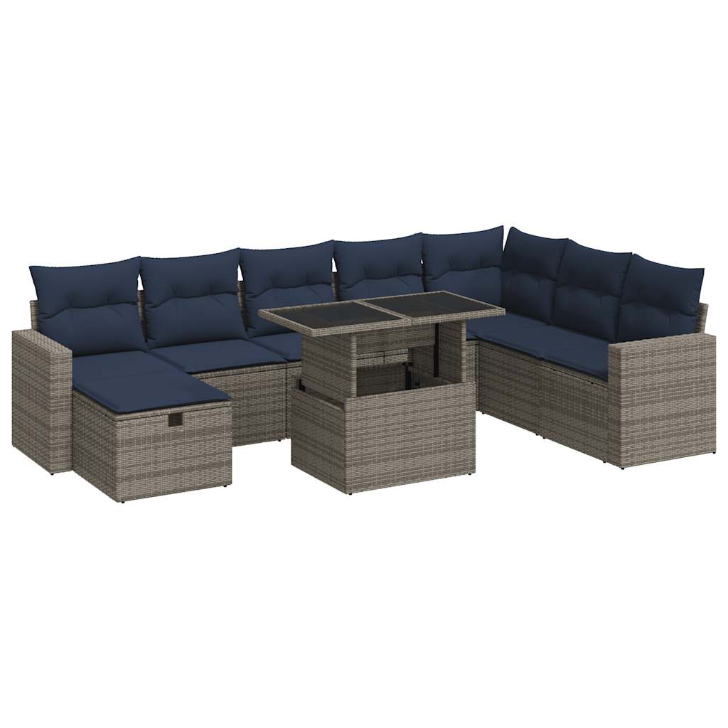 sofasæt til haven 9 dele med hynder polyrattan grå