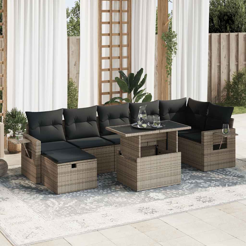 sofasæt til haven 8 dele med hynder polyrattan grå