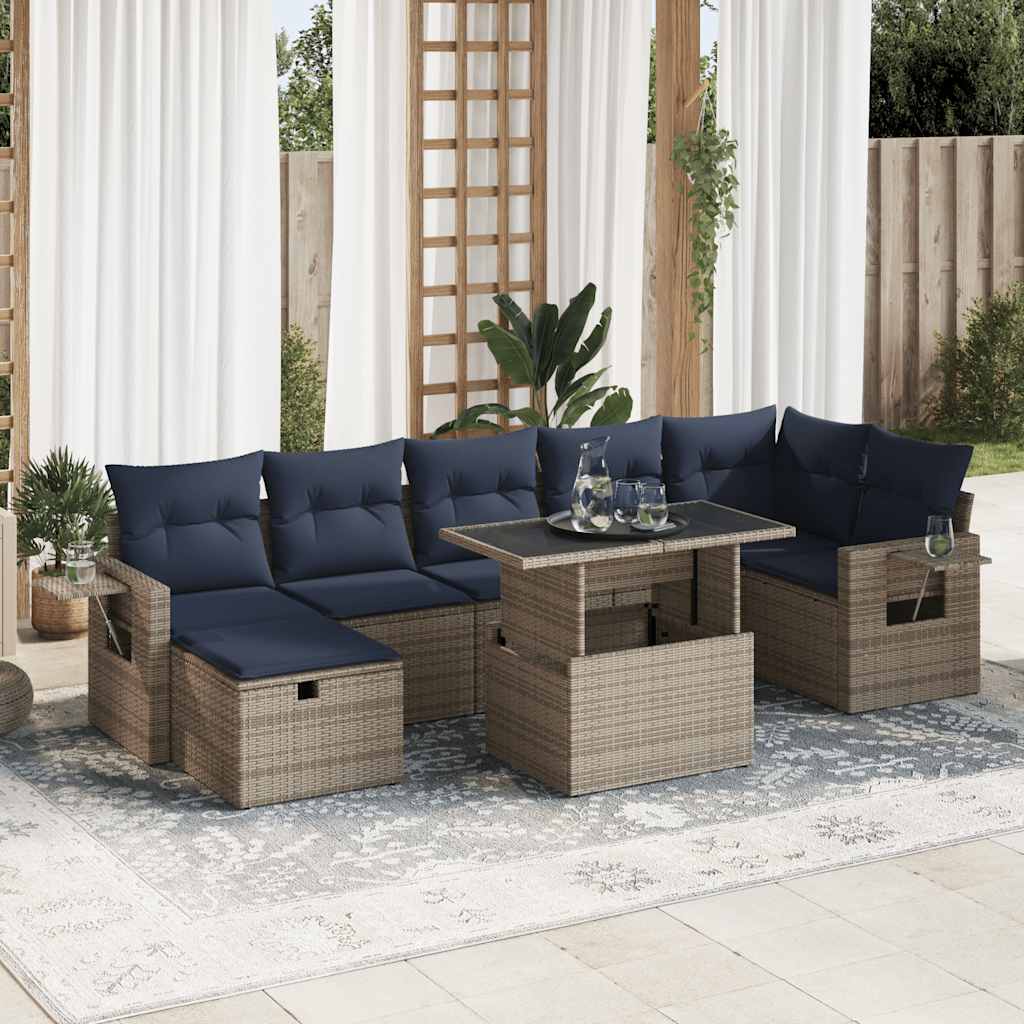 sofasæt til haven 8 dele med hynder polyrattan grå