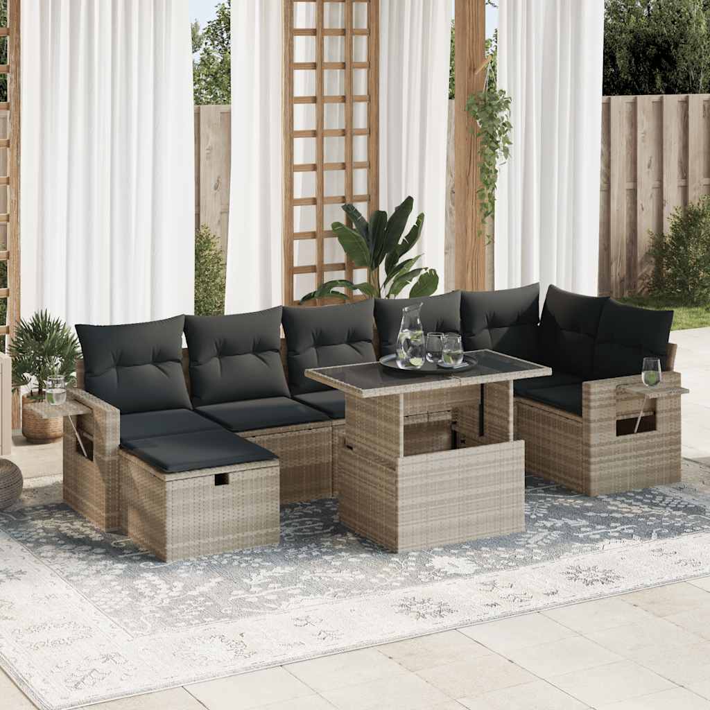 sofasæt til haven 8 dele med hynder polyrattan lysegrå