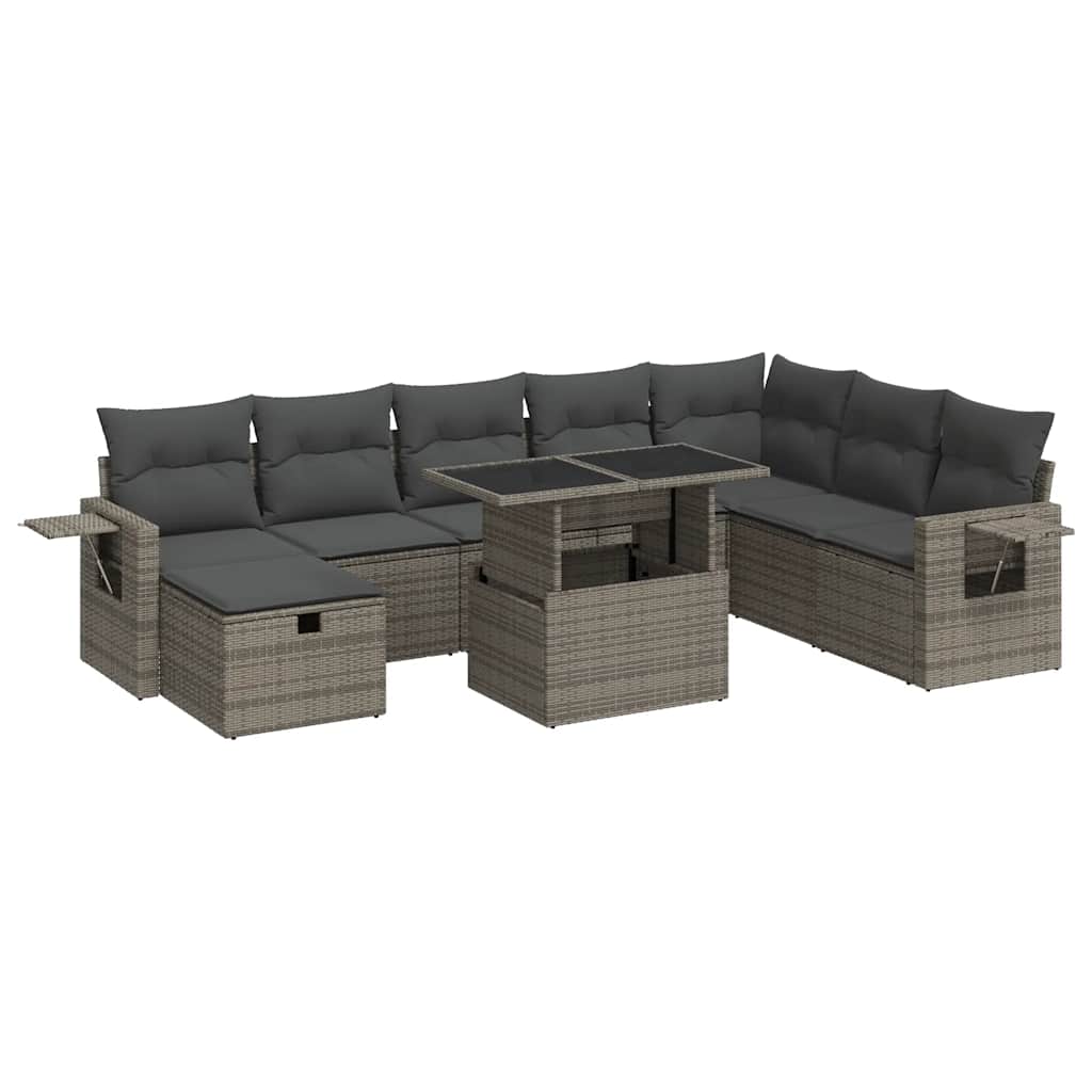 sofasæt til haven 9 dele med hynder polyrattan grå