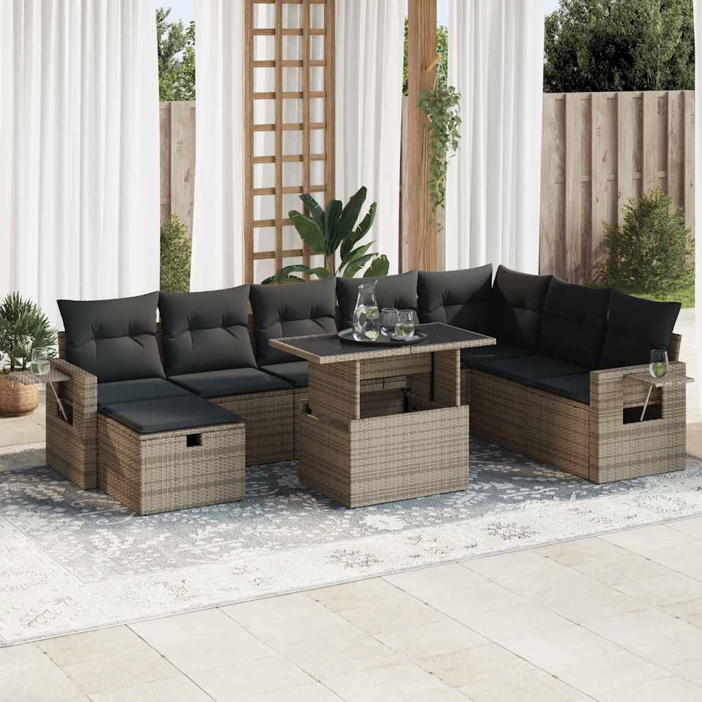 sofasæt til haven 9 dele med hynder polyrattan grå