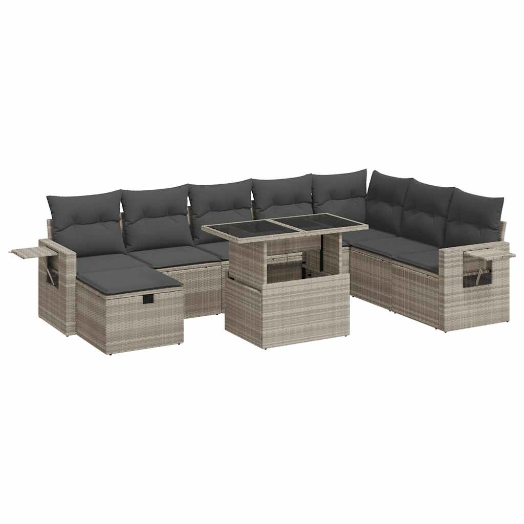 sofasæt til haven 9 dele med hynder polyrattan lysegrå