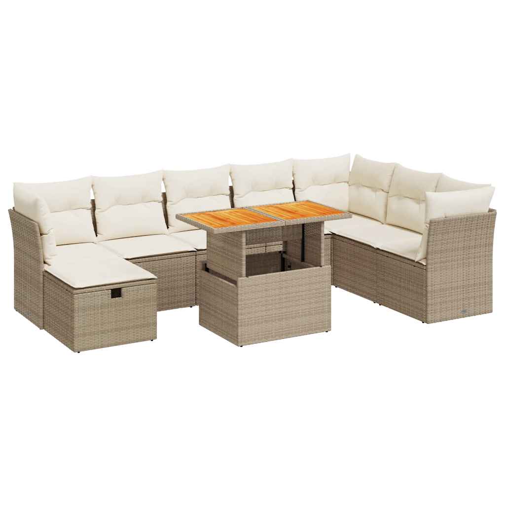 sofasæt til haven 9 dele med hynder polyrattan akacietræ beige