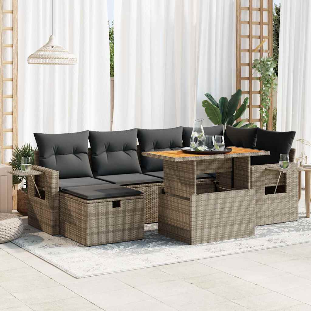 sofasæt til haven 8 dele med hynder polyrattan akacietræ grå