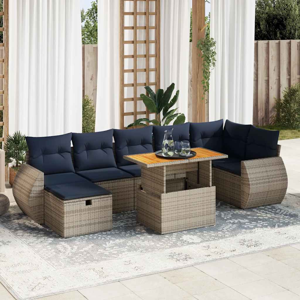 sofasæt til haven 8 dele med hynder polyrattan akacietræ grå