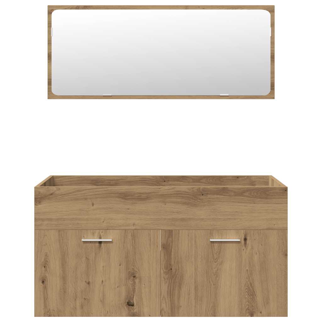 møbelsæt til badeværelse 4 dele konstrueret træ egetræsfarve