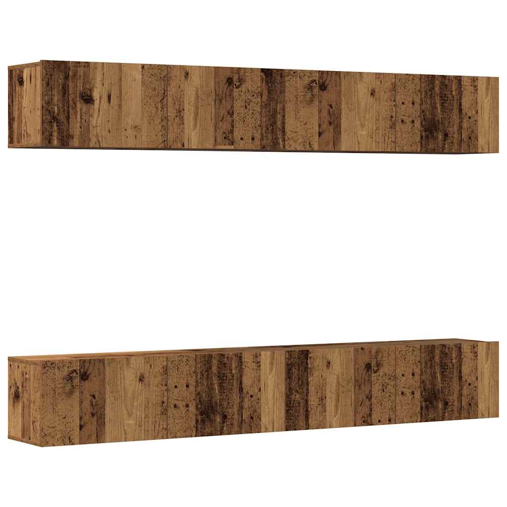 4-delt vægmonteret TV-skabssæt gammelt træ 100x30x30 cm