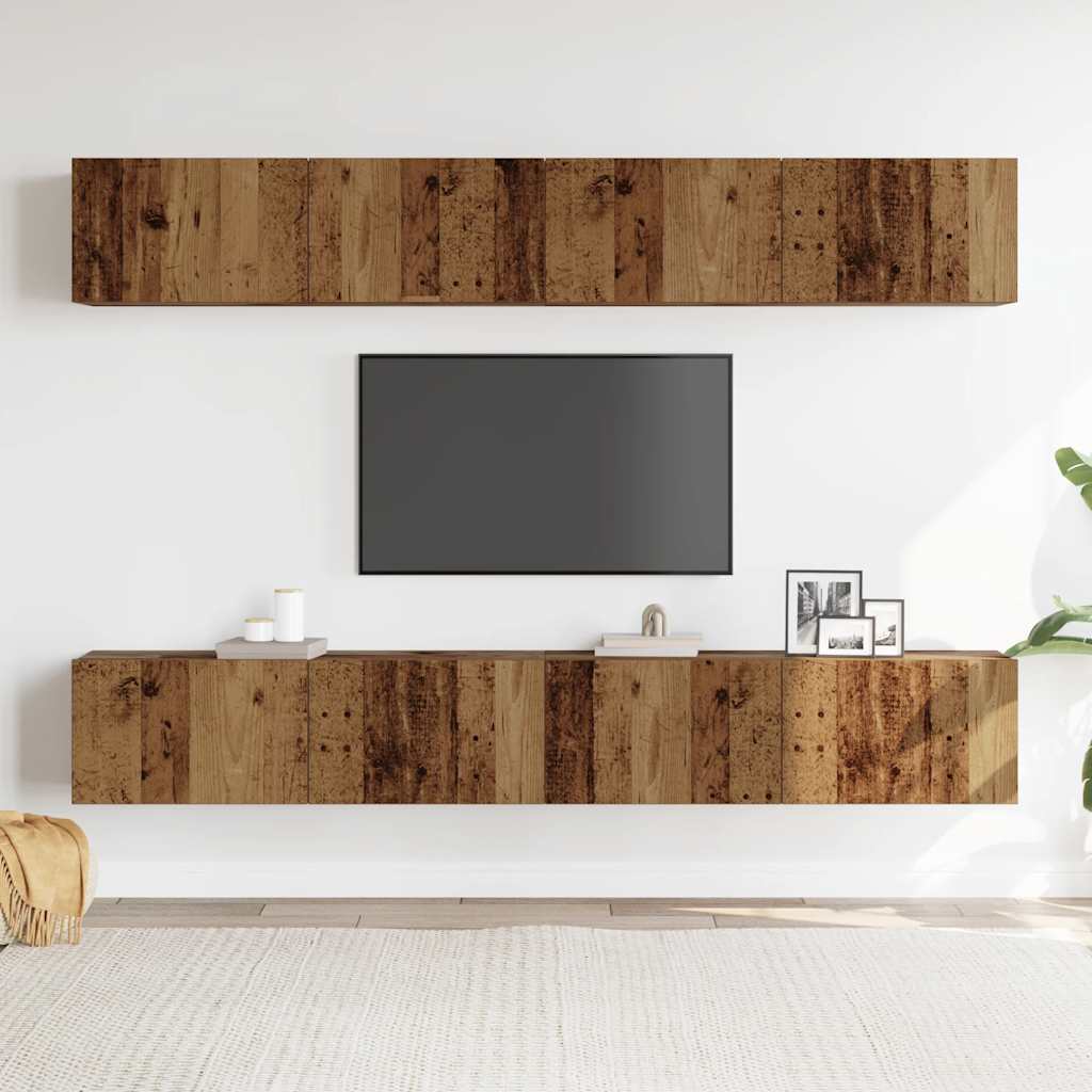 4-delt vægmonteret TV-skabssæt gammelt træ 100x30x30 cm