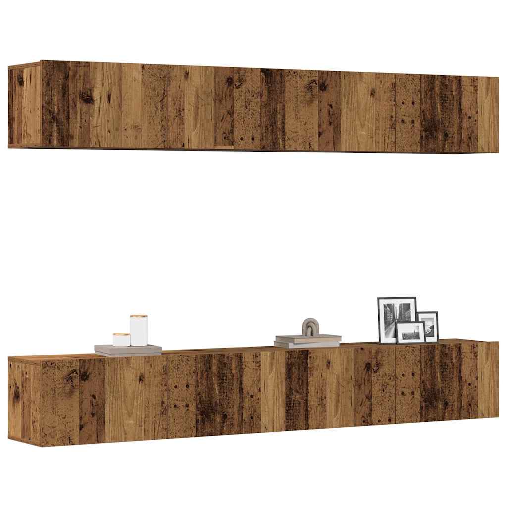 4-delt vægmonteret TV-skabssæt gammelt træ 100x30x30 cm