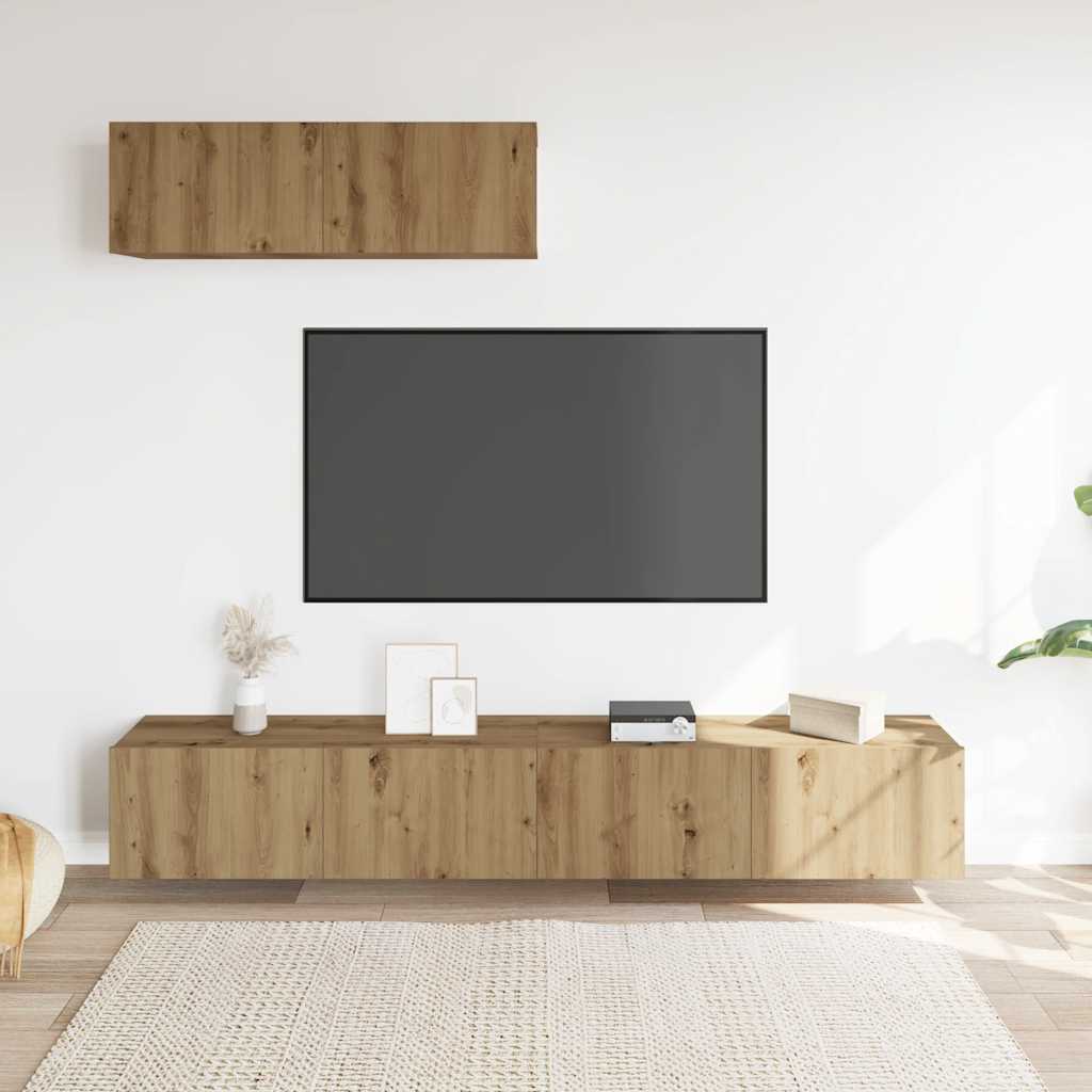 væghængte tv-skabe 3 stk. 100x30x30 cm egetræsfarve