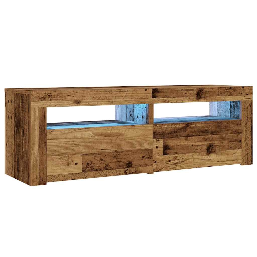 sengeborde med LED-lys 2 stk. 60x35x40 cm antikt træ