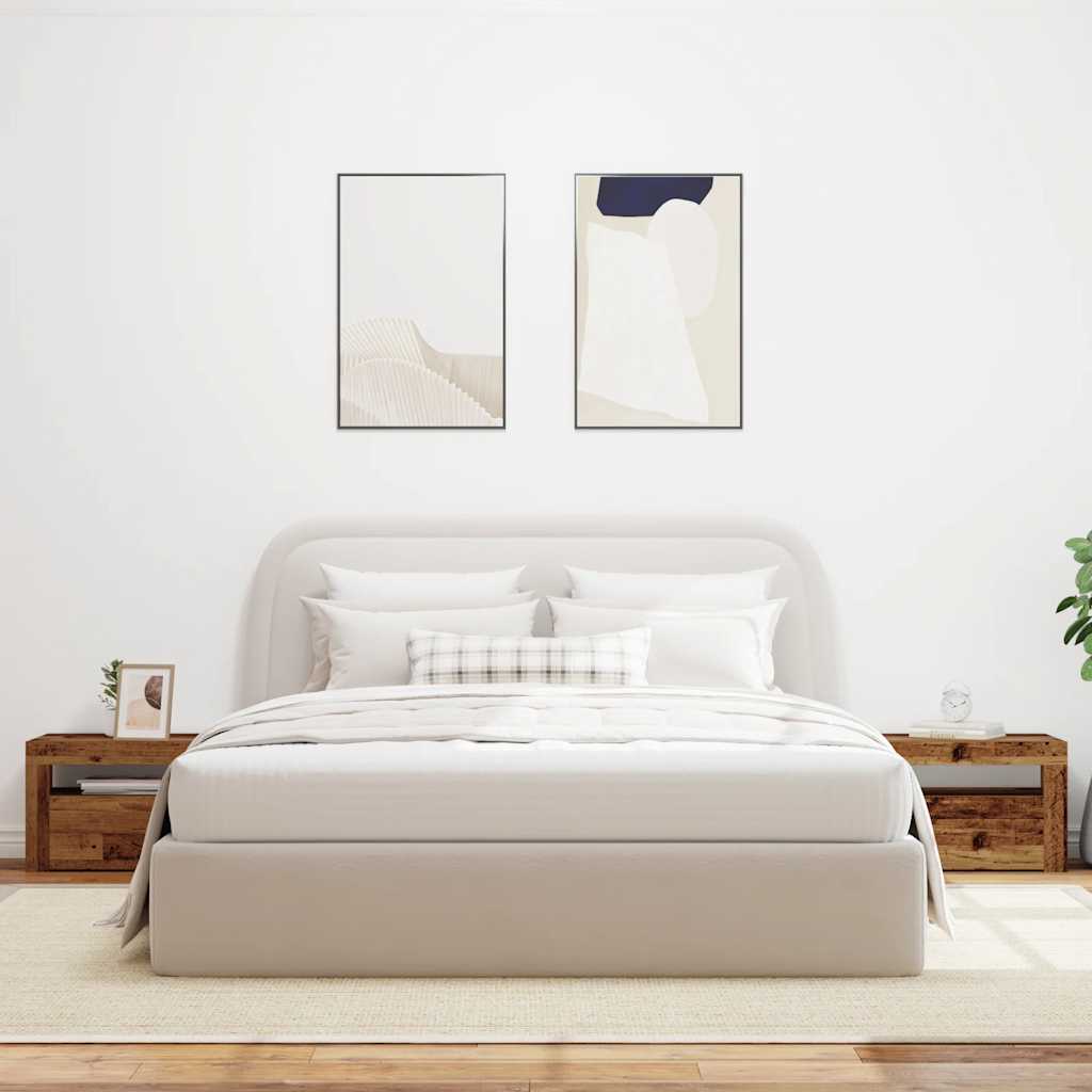sengeborde med LED-lys 2 stk. 60x35x40 cm antikt træ