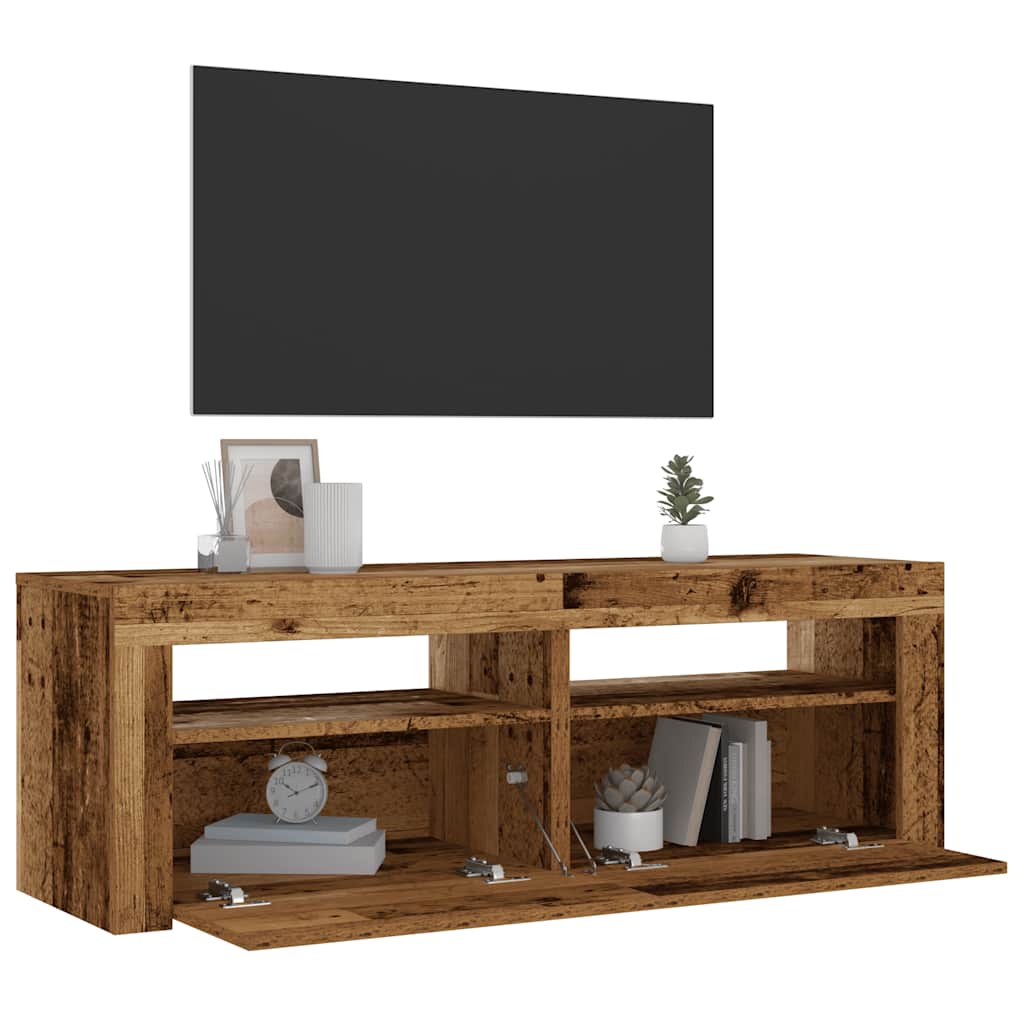sengeborde med LED-lys 2 stk. 60x35x40 cm antikt træ
