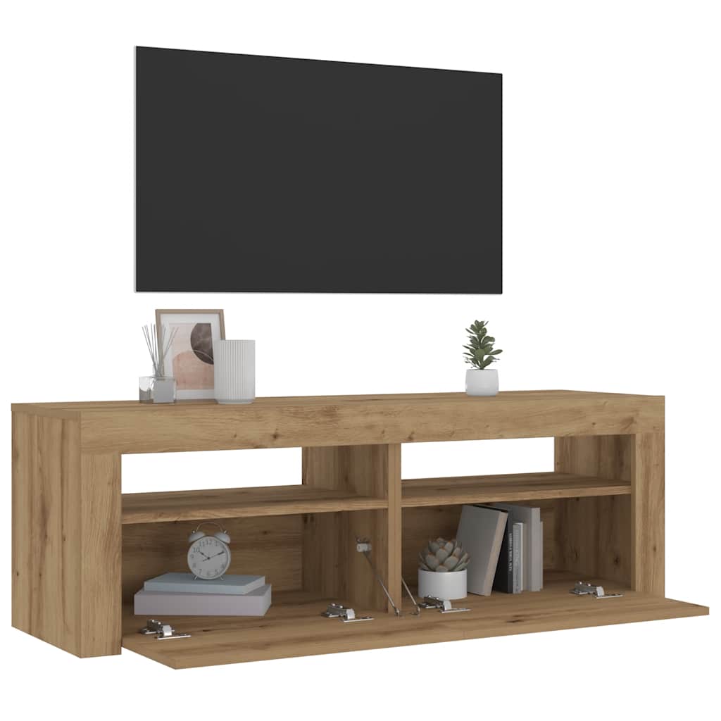 sengeborde med LED-lys 2 stk. 60x35x40 cm egetræsfarve