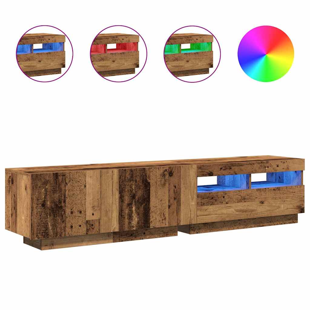 tv-bord m. LED-lys 180x35x40 cm konstrueret træ antikt træ