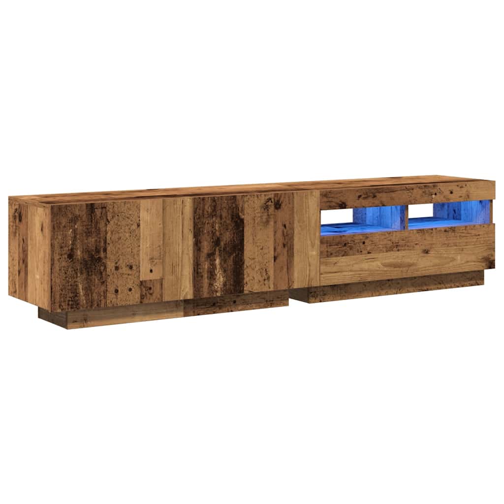 tv-bord m. LED-lys 180x35x40 cm konstrueret træ antikt træ