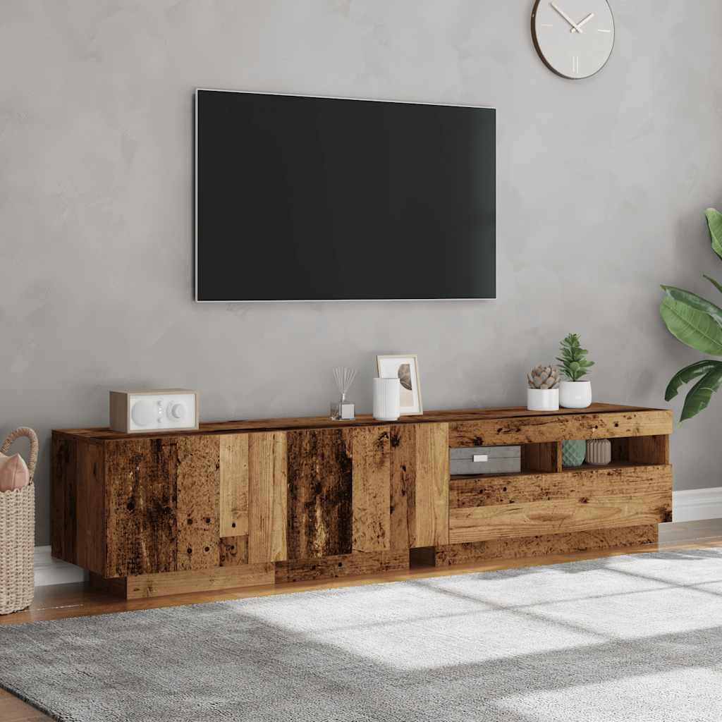 tv-bord m. LED-lys 180x35x40 cm konstrueret træ antikt træ