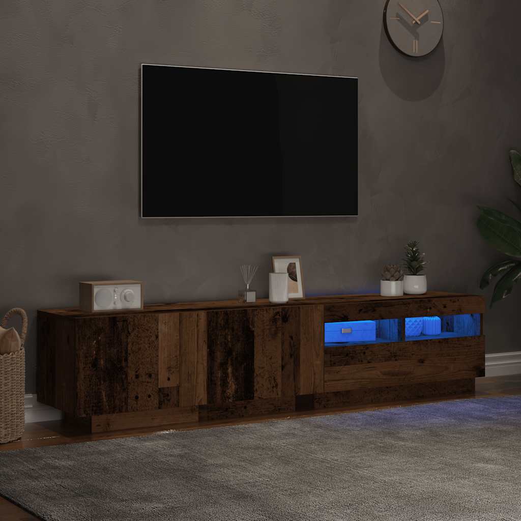 tv-bord m. LED-lys 180x35x40 cm konstrueret træ antikt træ