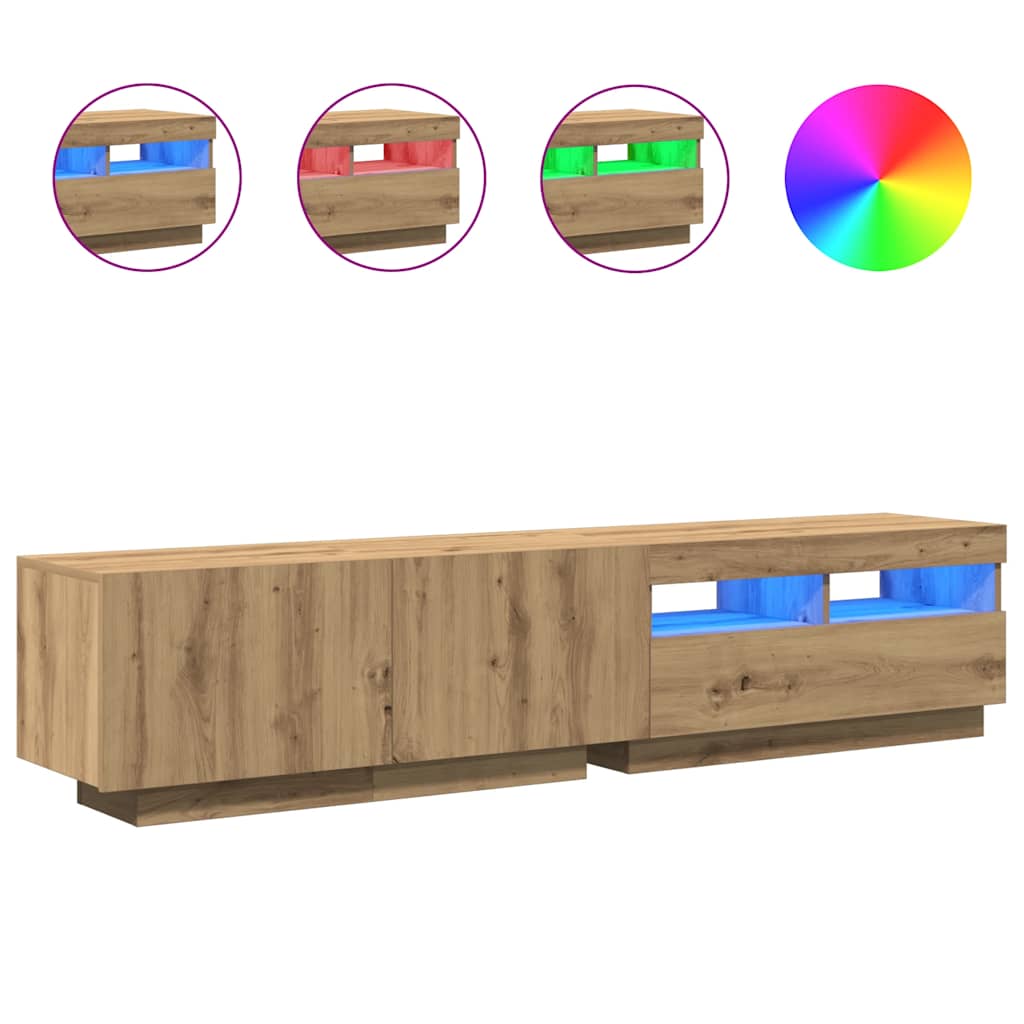 tv-bord med LED-lys 180x35x40 cm konstrueret træ kunsteg