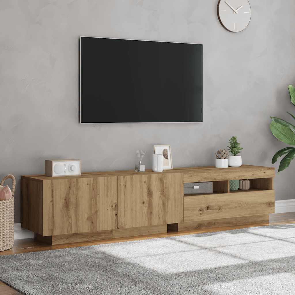 tv-bord med LED-lys 180x35x40 cm konstrueret træ kunsteg