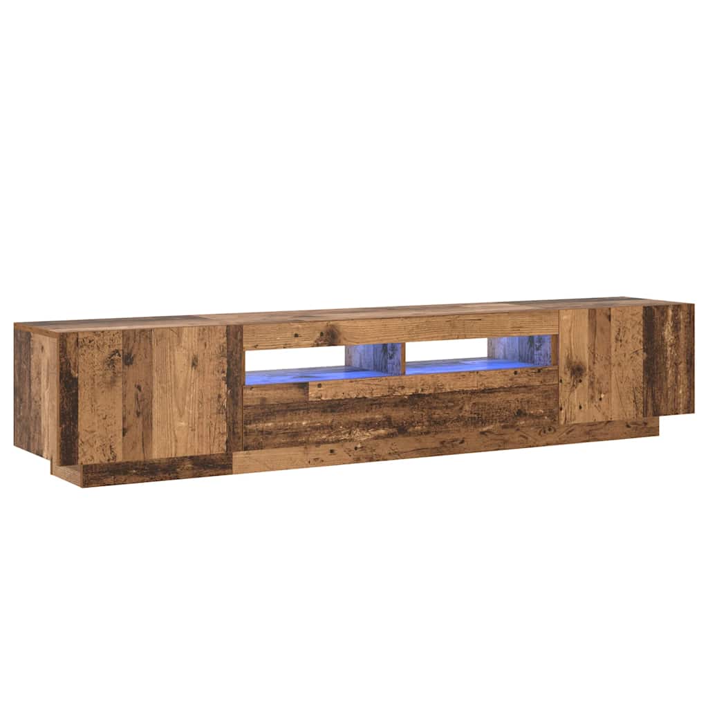 tv-bord m. LED-lys 200x35x40 cm konstrueret træ antikt træ