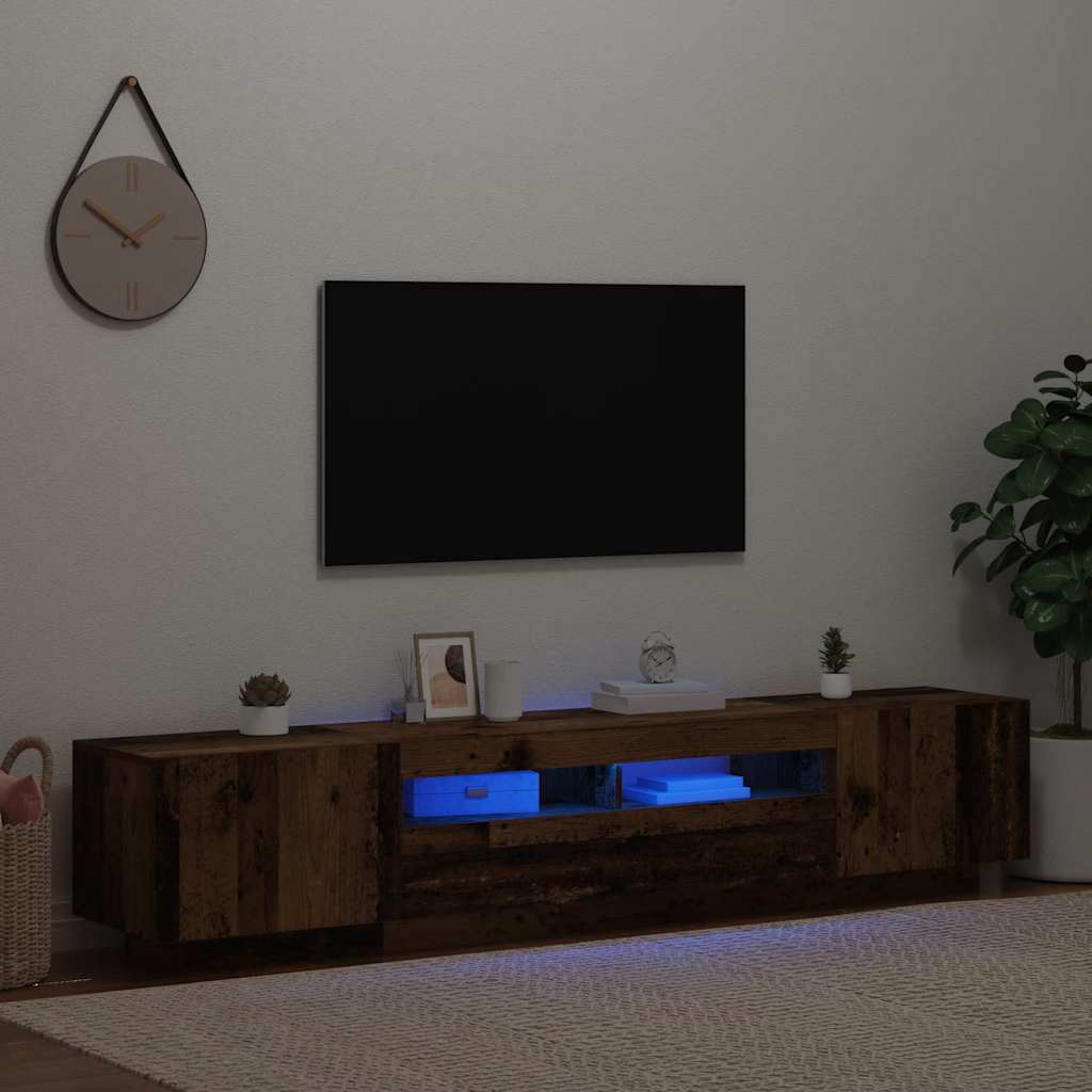 tv-bord m. LED-lys 200x35x40 cm konstrueret træ antikt træ