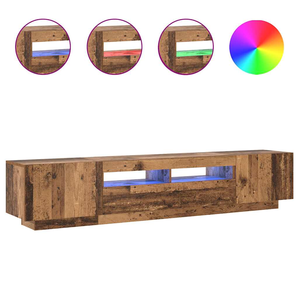 tv-bord m. LED-lys 200x35x40 cm konstrueret træ antikt træ