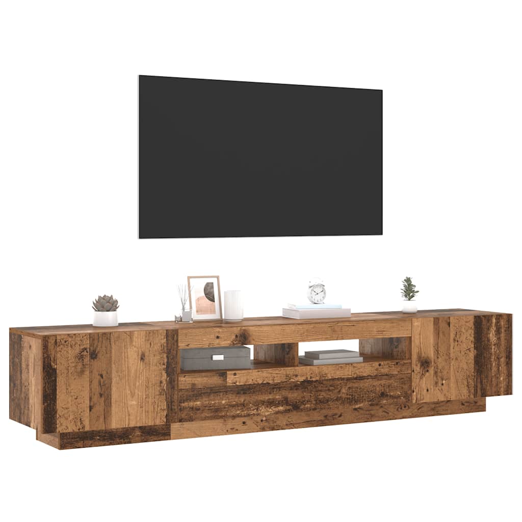 tv-bord m. LED-lys 200x35x40 cm konstrueret træ antikt træ