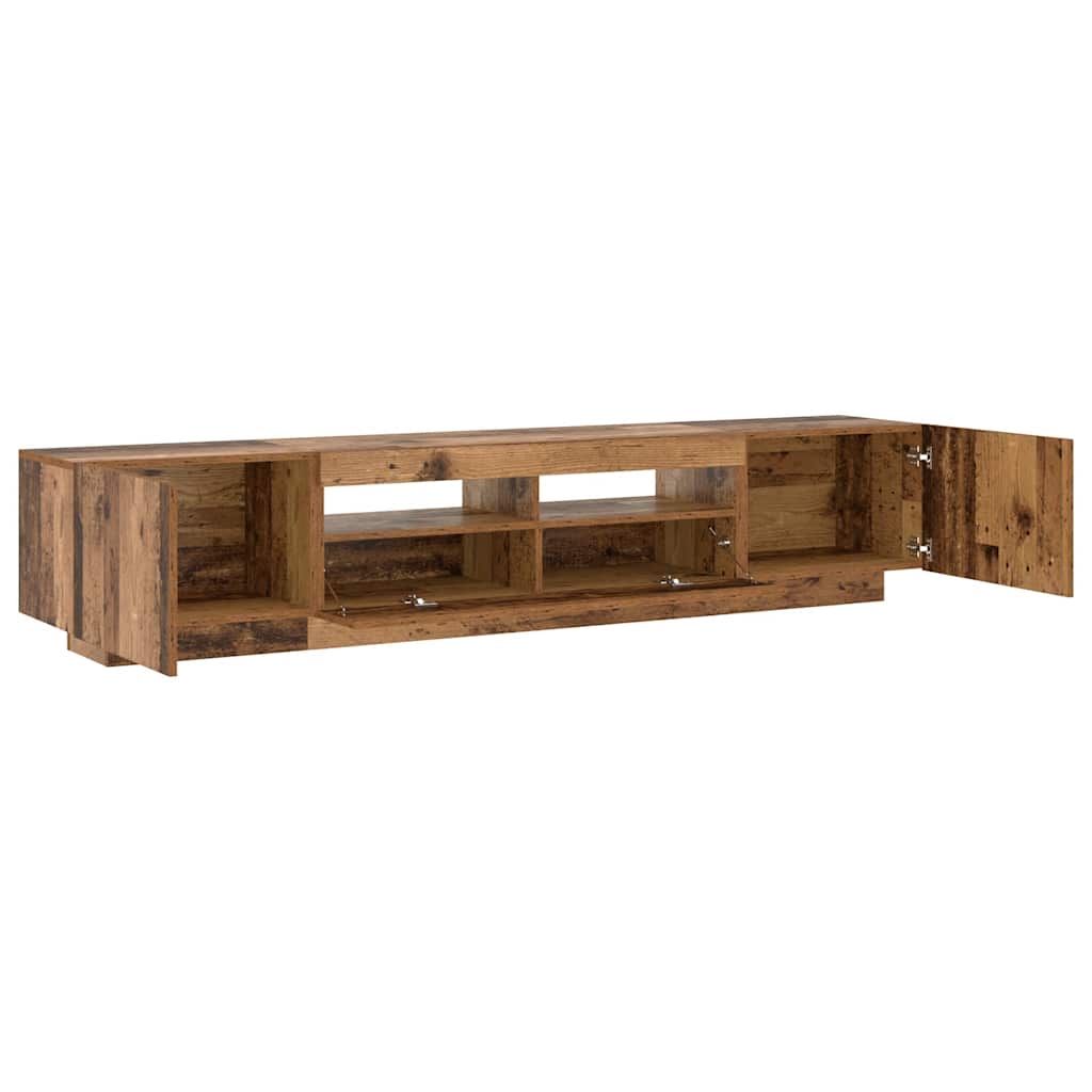 tv-bord m. LED-lys 200x35x40 cm konstrueret træ antikt træ