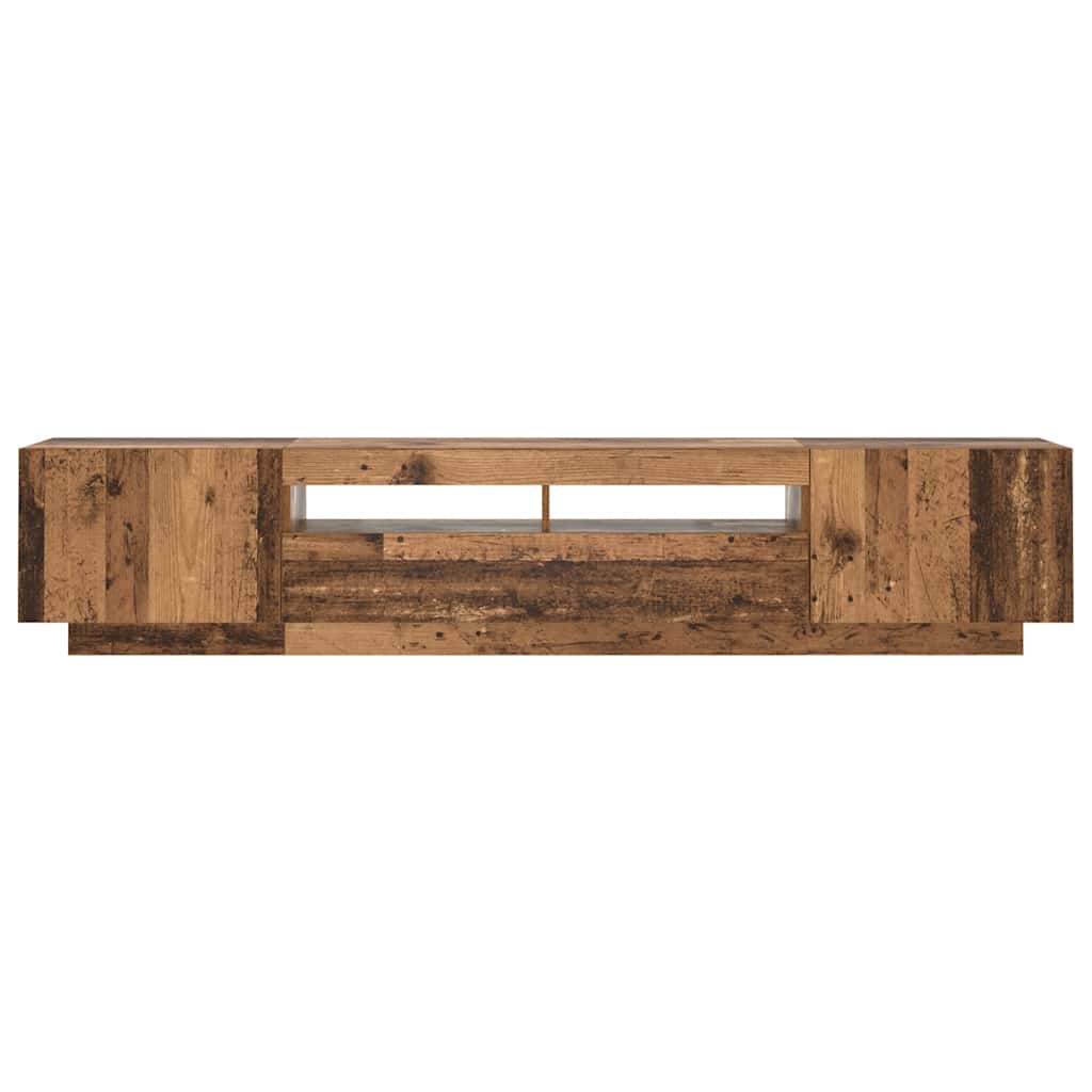 tv-bord m. LED-lys 200x35x40 cm konstrueret træ antikt træ