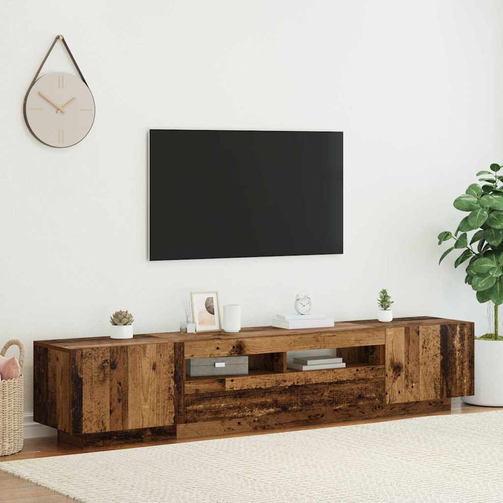 tv-bord m. LED-lys 200x35x40 cm konstrueret træ antikt træ