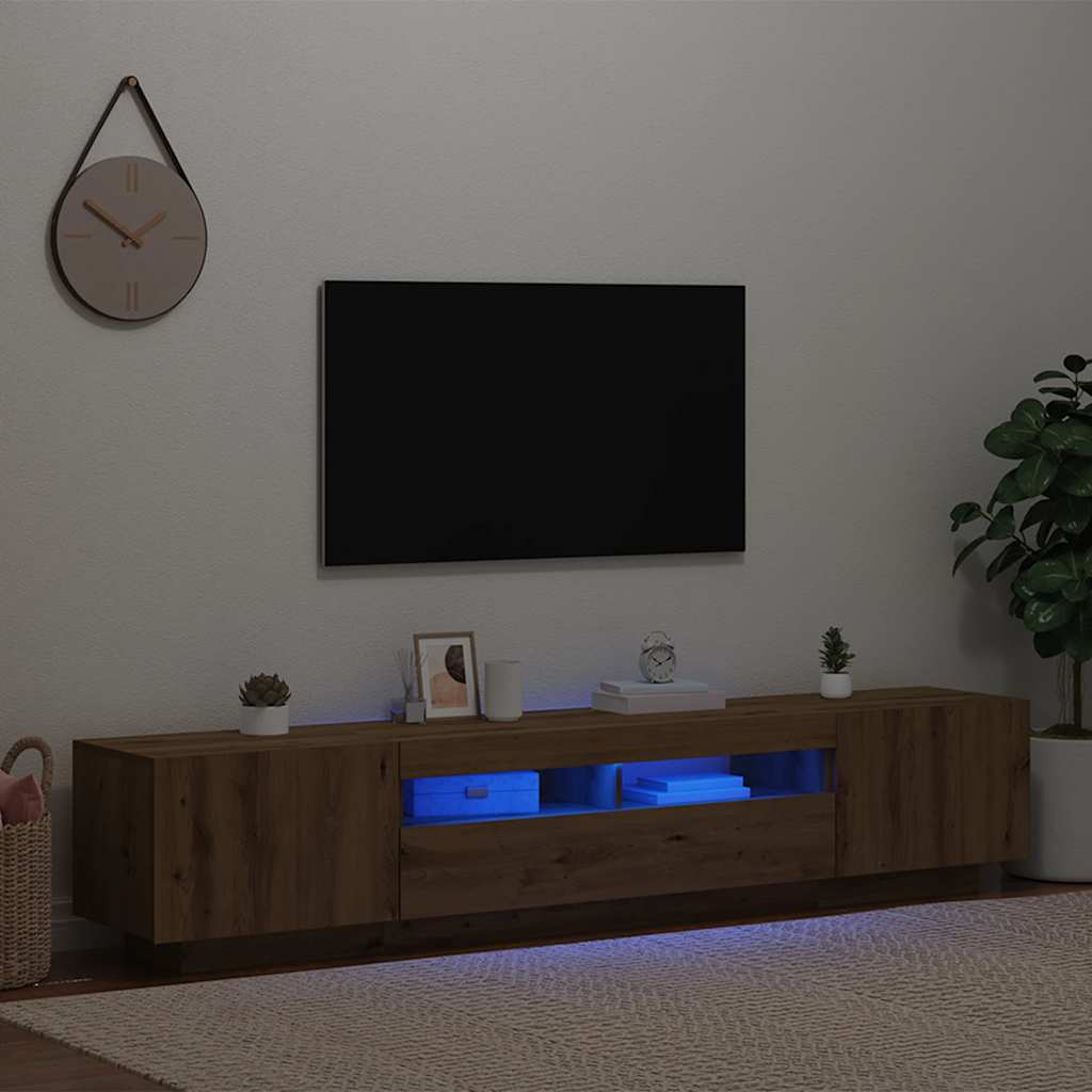 tv-bord med LED-lys 200x35x40 cm konstrueret træ kunsteg