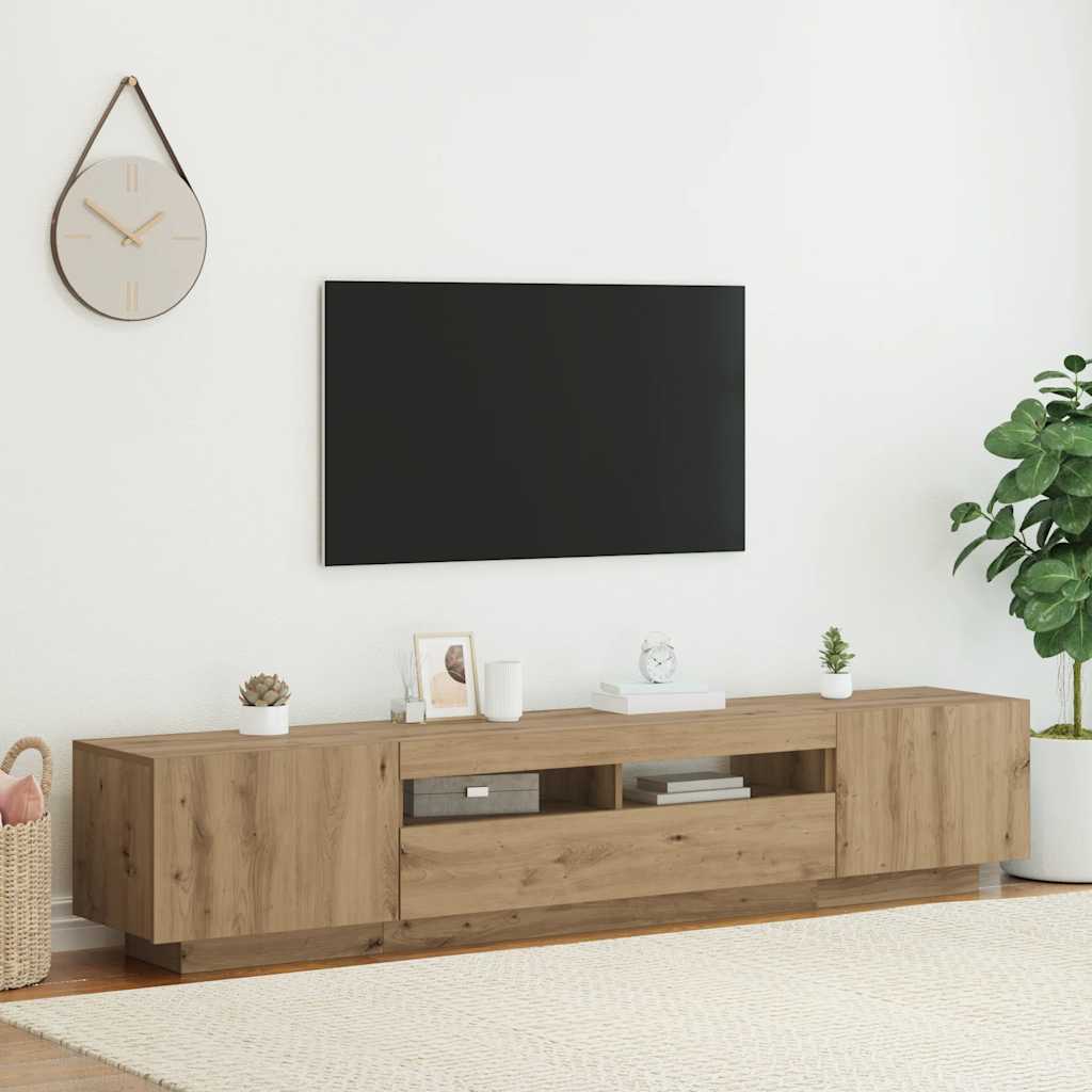tv-bord med LED-lys 200x35x40 cm konstrueret træ kunsteg