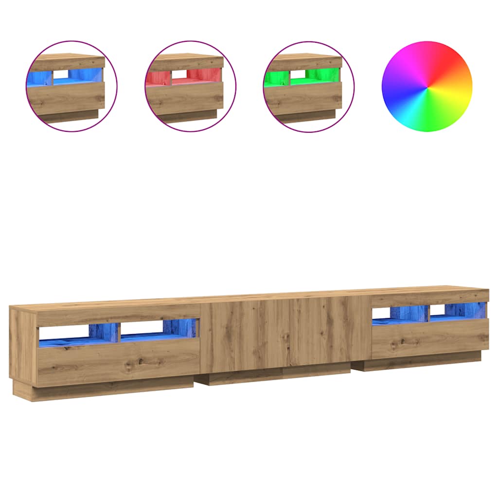 tv-bord med LED-lys 260x35x40 cm konstrueret træ kunsteg