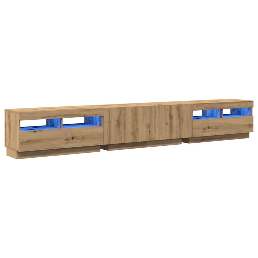 tv-bord med LED-lys 260x35x40 cm konstrueret træ kunsteg