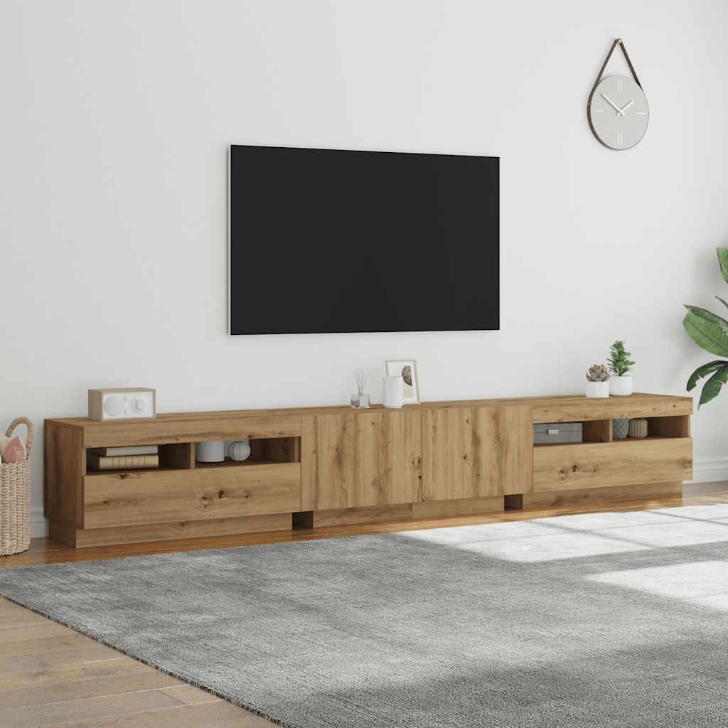 tv-bord med LED-lys 260x35x40 cm konstrueret træ kunsteg