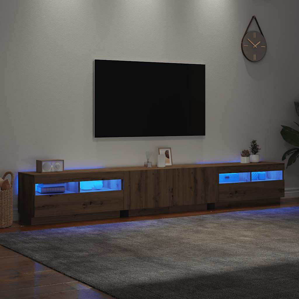 tv-bord med LED-lys 260x35x40 cm konstrueret træ kunsteg