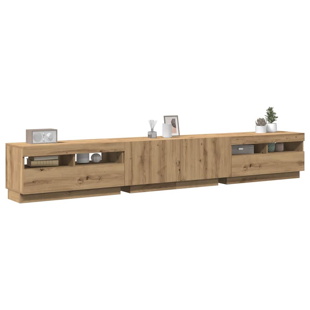 tv-bord med LED-lys 260x35x40 cm konstrueret træ kunsteg