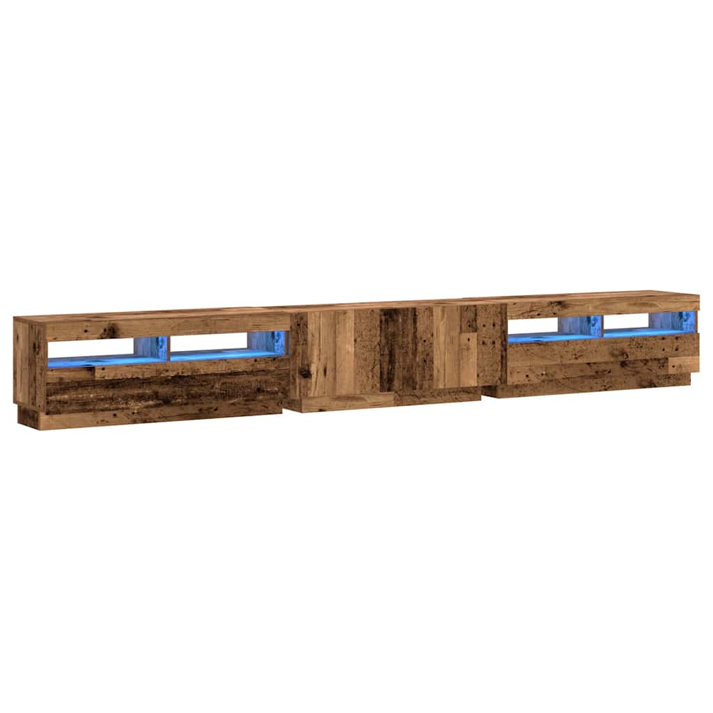 tv-bord m. LED-lys 300x35x40 cm konstrueret træ antikt træ